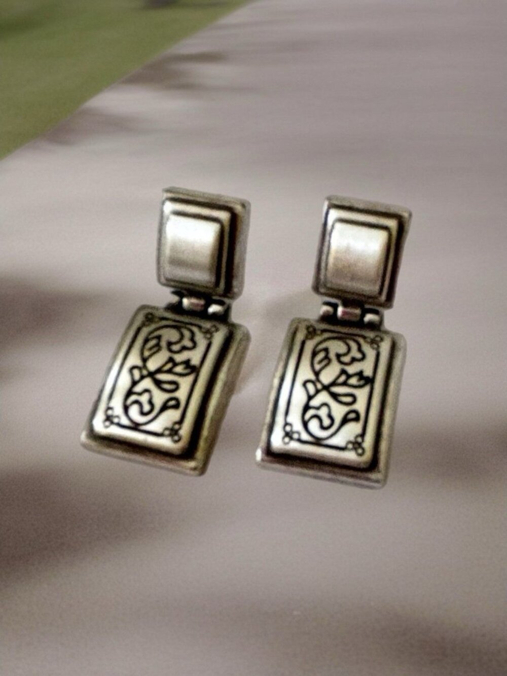 Brighton vintage silver Plated scrolled drop earrings EUC